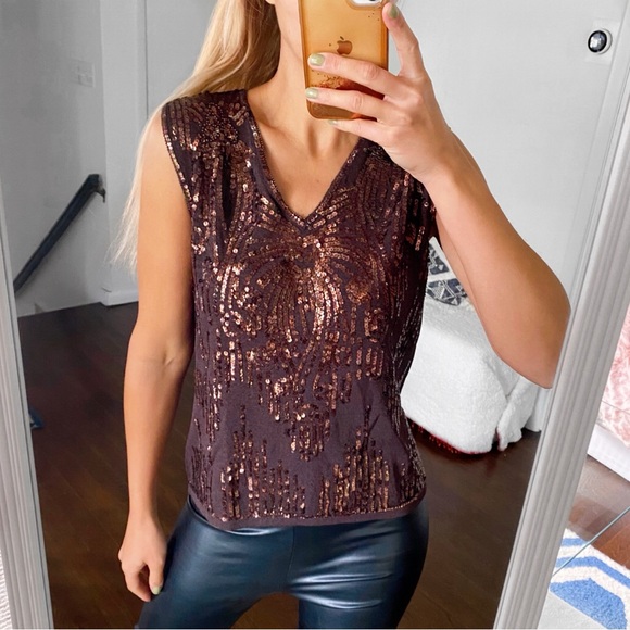 ✨ JONES NEW YORK PLUM COPPER SEQUIN FESTIVE TOP! - Picture 6 of 14